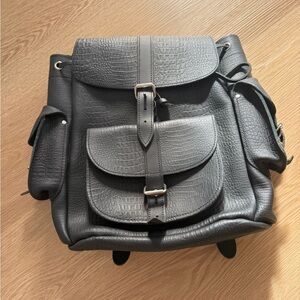 Grafea Black Crocodile-Embossed Leather Backpack